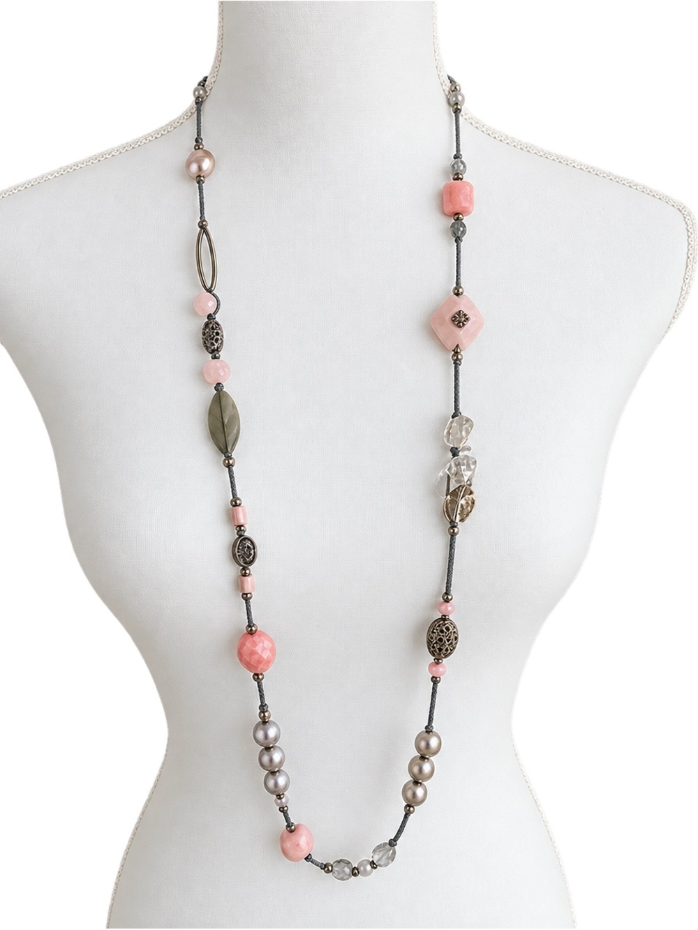 Silpada 925 Sterling Silver Pearl Pink Rose Quartz Soapstone 40" Necklace N2191